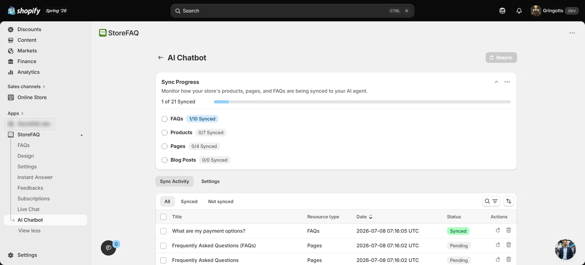 Set up StoreFAQ AI Chatbot