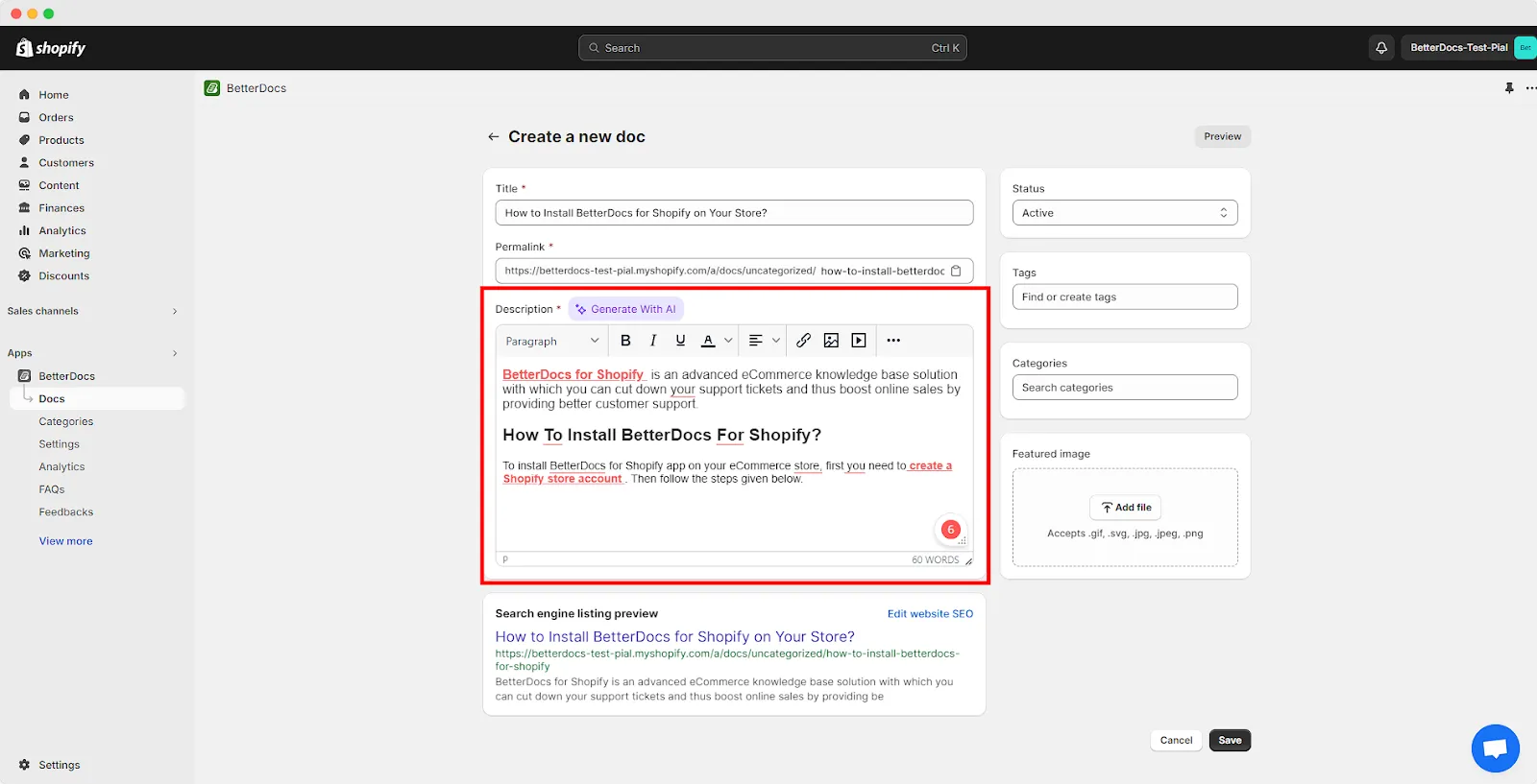 Knowledge Base in Shopify