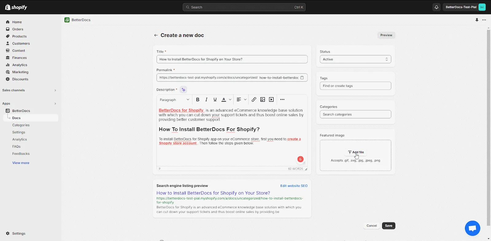 Knowledge Base in Shopify