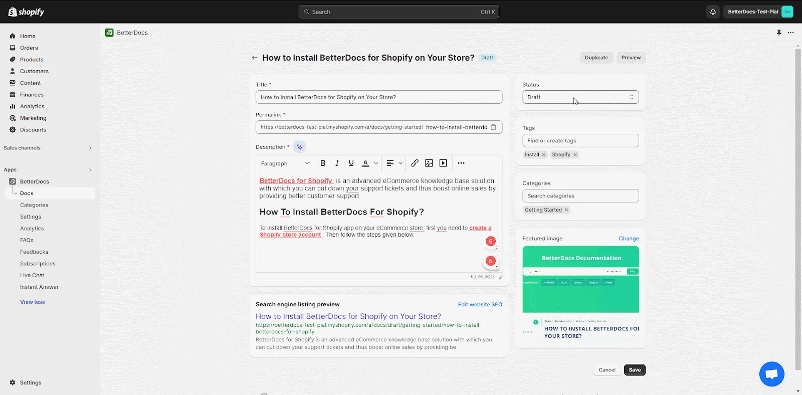 Knowledge Base in Shopify