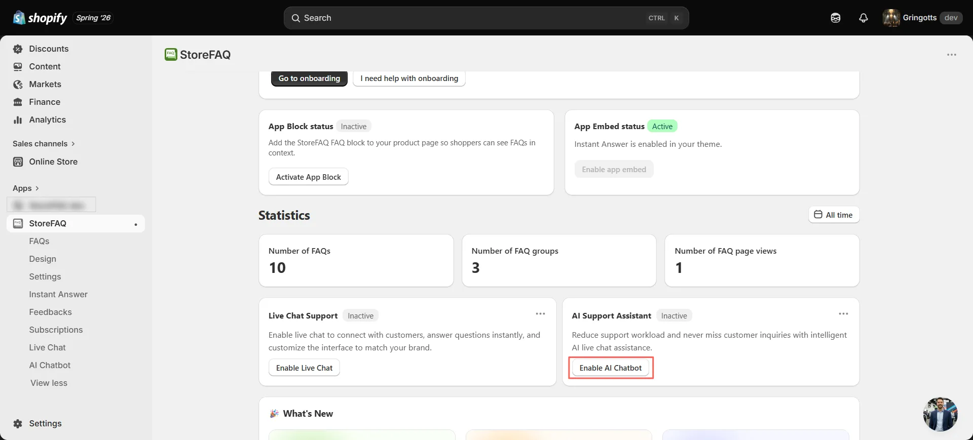 Set up StoreFAQ AI Chatbot